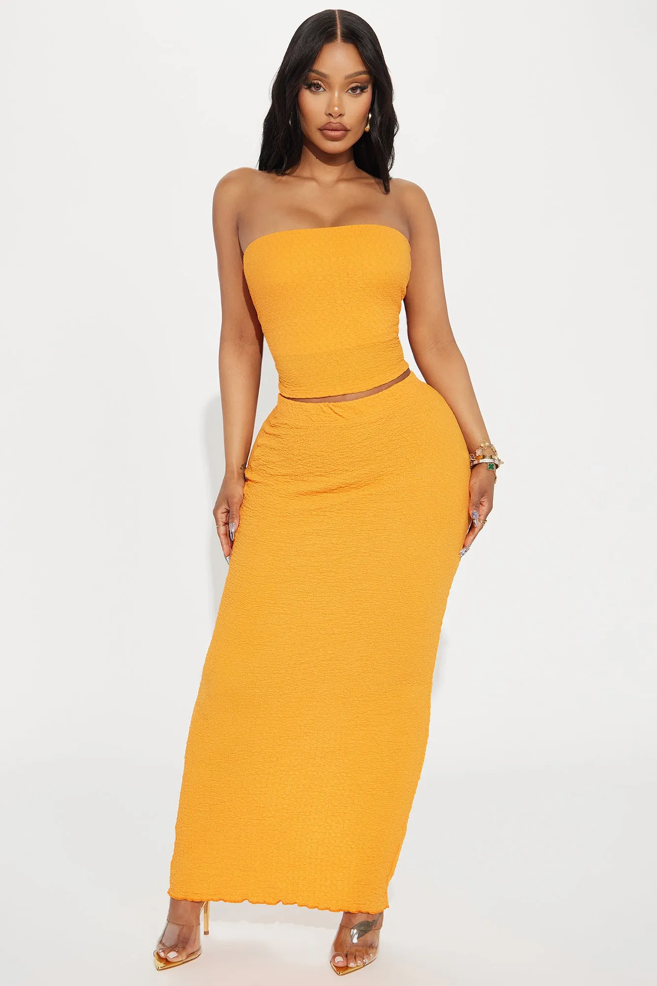 Anything For You Textured Skirt Set - Orange sold by Fashion Nova