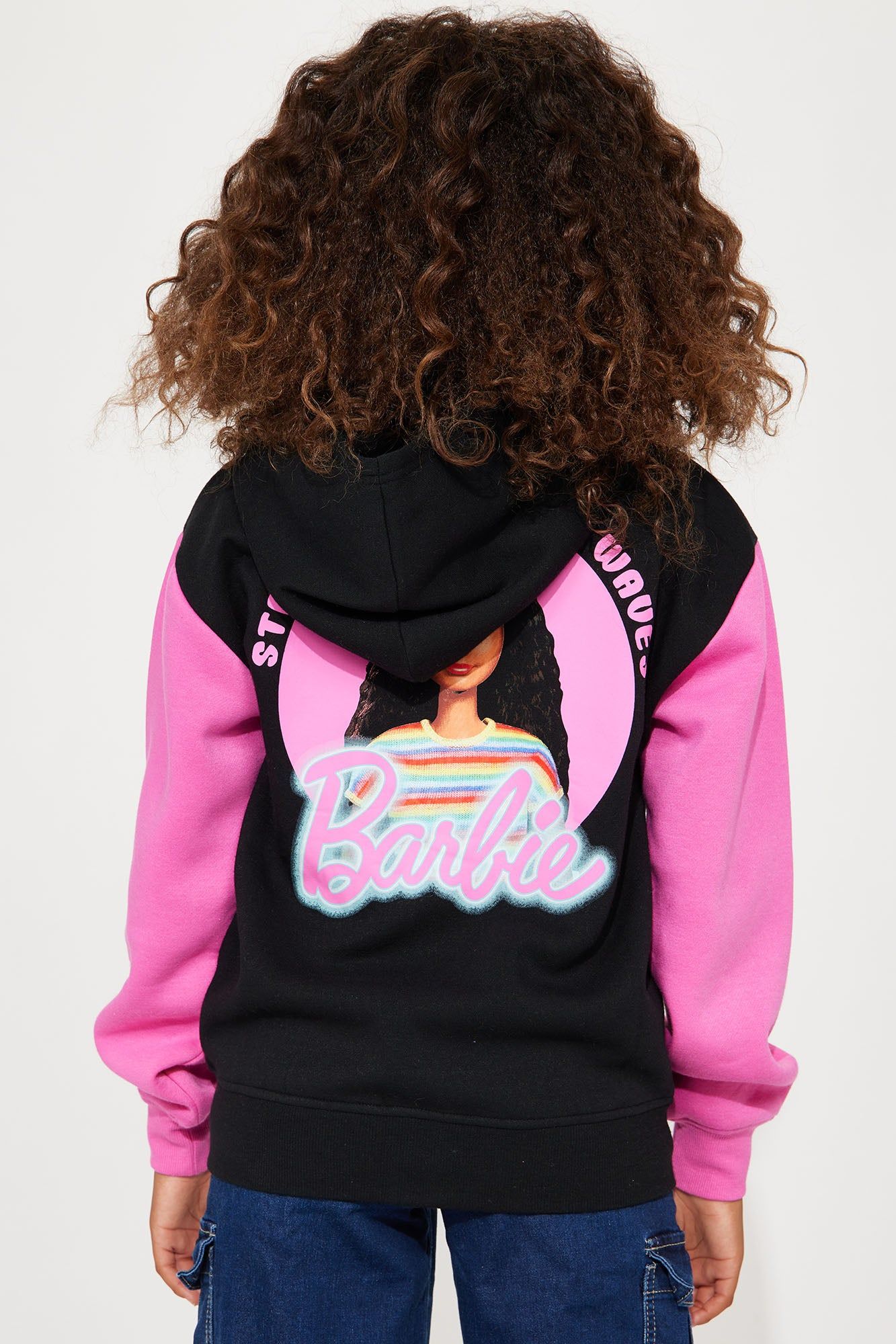 Mini Barbie Strong Girls Make Waves Zip Front Fleece Hoodie - Black sold by Fashion Nova product image thumbnail 5