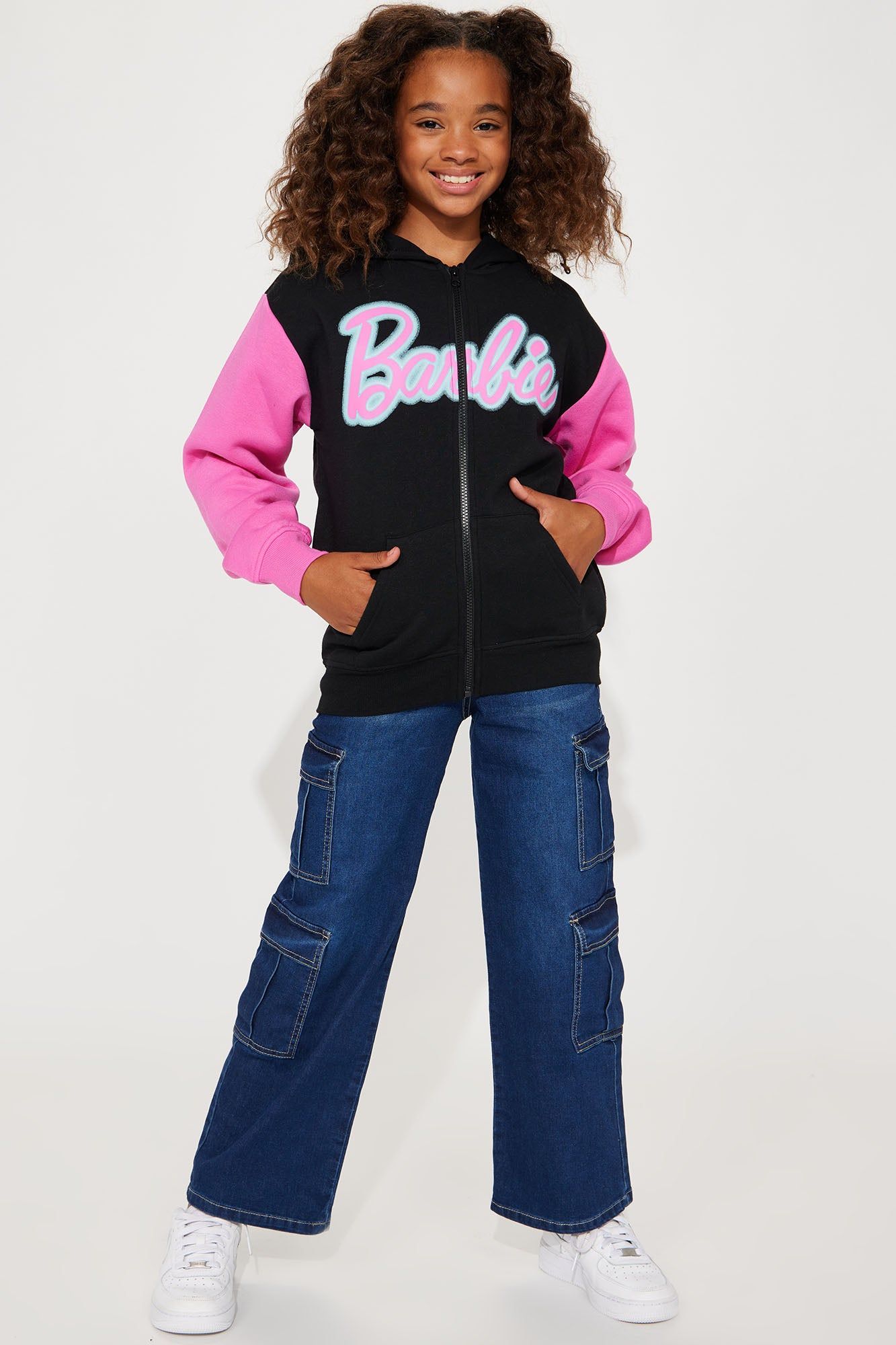 Mini Barbie Strong Girls Make Waves Zip Front Fleece Hoodie - Black sold by Fashion Nova product image thumbnail 2