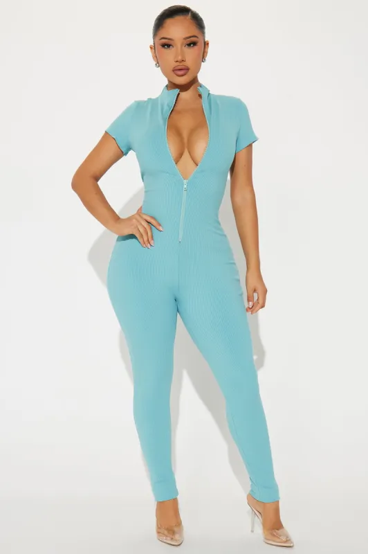 Anabel Short Sleeve Snatched Jumpsuit - Teal sold by Fashion Nova