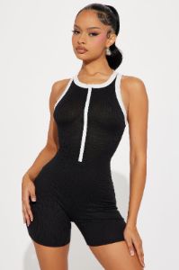 Big Time Ribbed Romper - Black sold by Fashion Nova