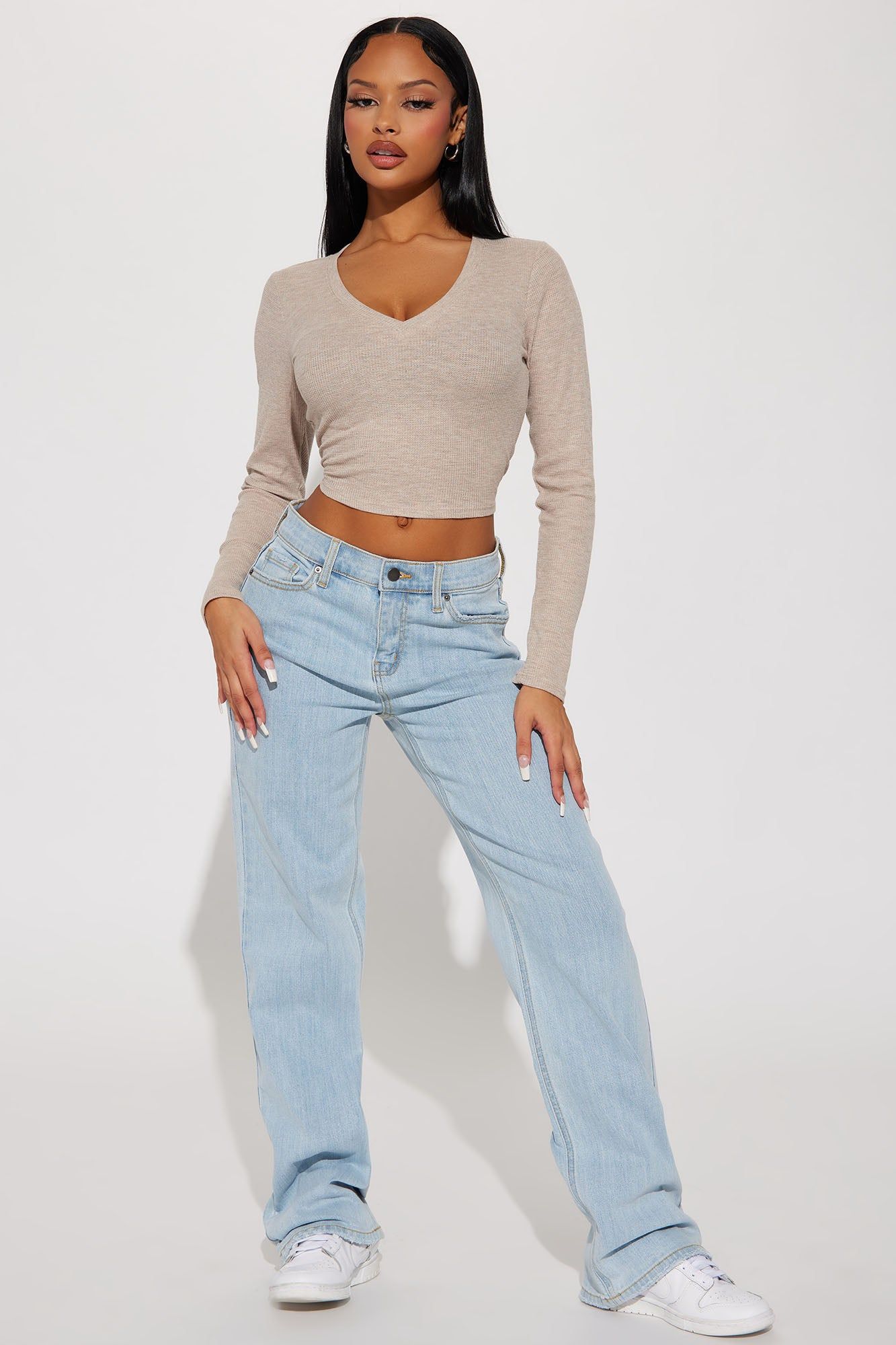 Chill Days Long Sleeve Crop Top - Heather Taupe sold by Fashion Nova product image thumbnail 2