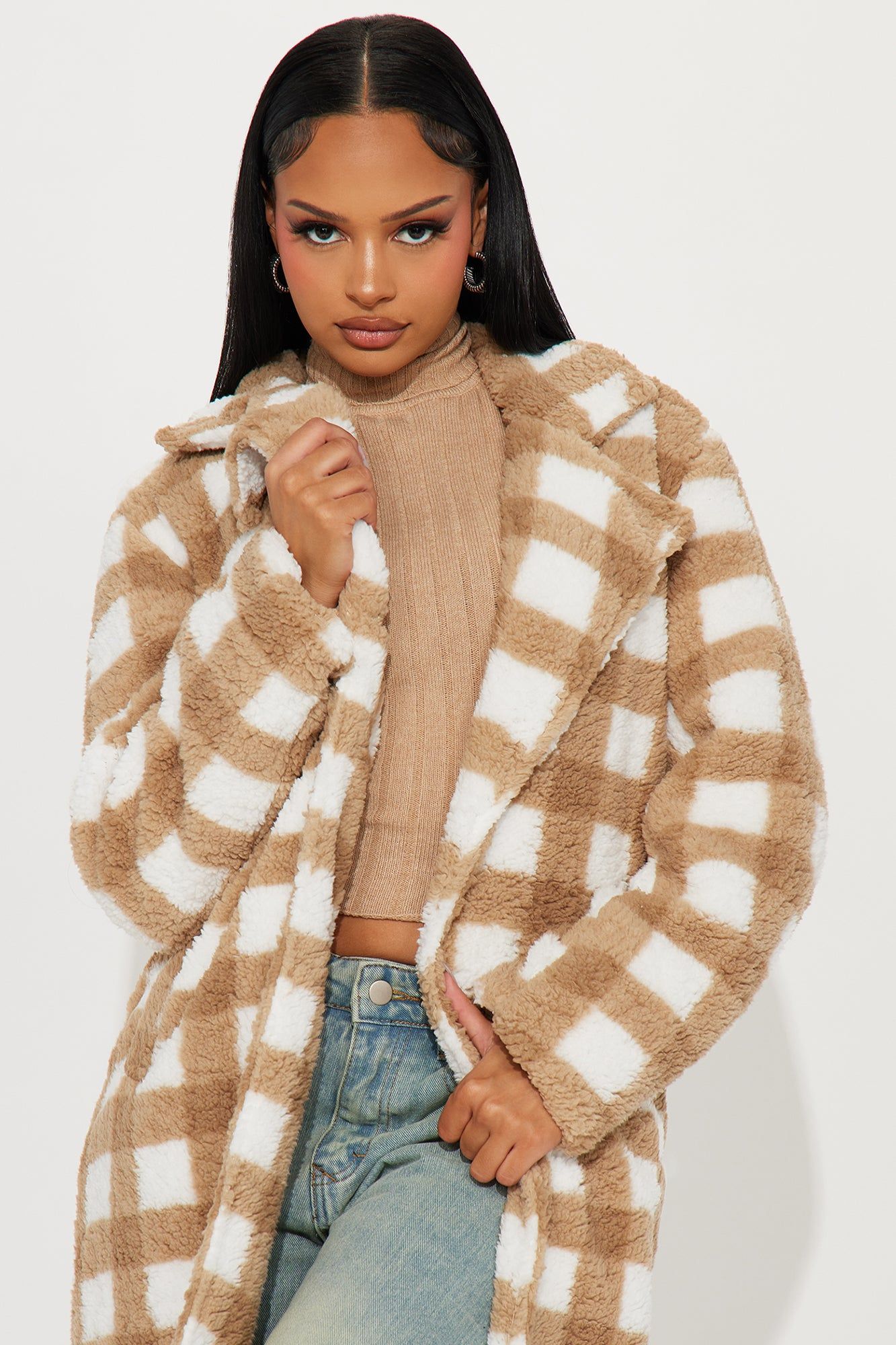 Camilla Sherpa Trench Coat - Taupe/combo sold by Fashion Nova product image thumbnail 2