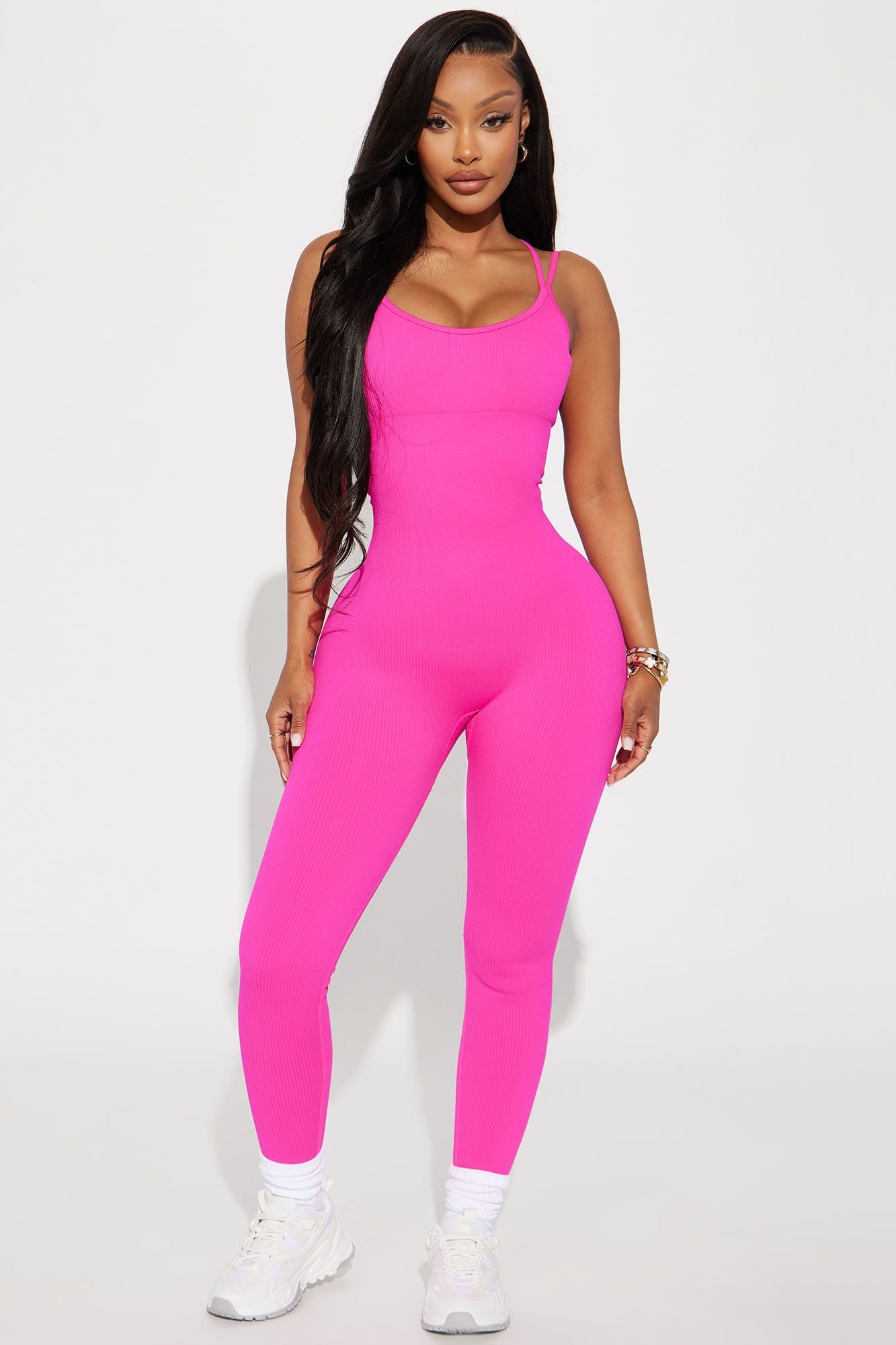 Effortless Joyce Ribbed Seamless Jumpsuit - Neon Pink sold by Fashion Nova