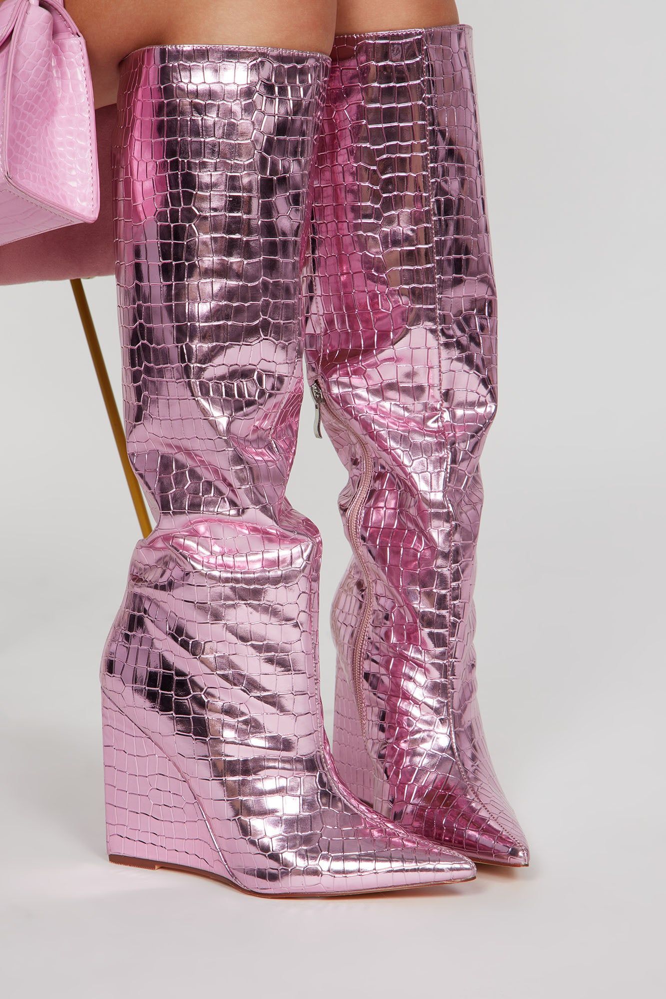 Way Into It Knee High Heeled Boots - Pink sold by Fashion Nova