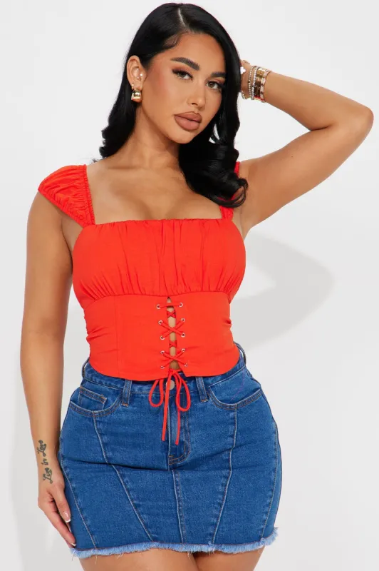 In Between Us Linen Corset Top - Orange sold by Fashion Nova