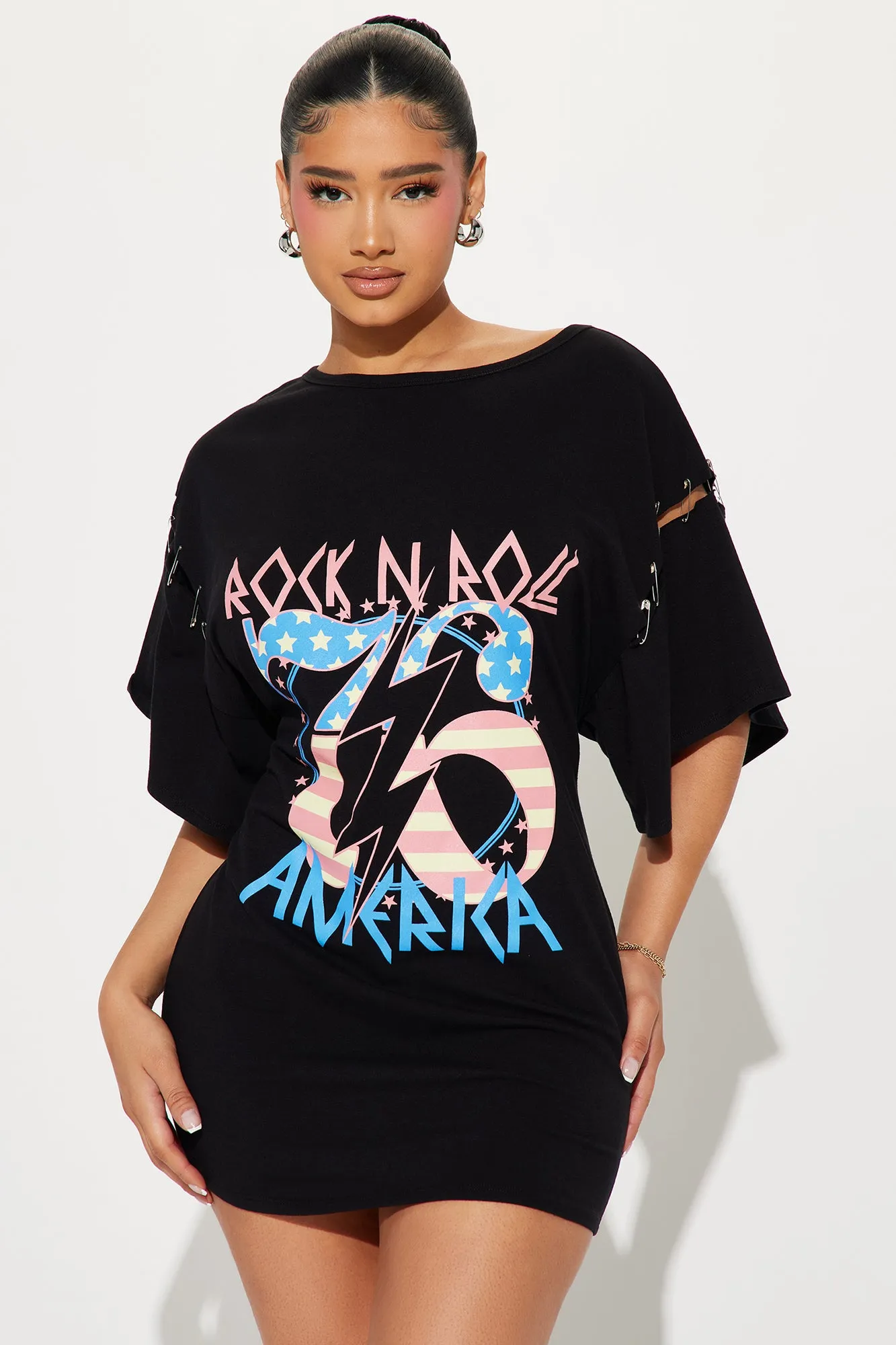 Rock 'n' Roller T-Shirt Mini Dress - Black sold by Fashion Nova
