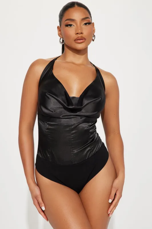 Katarina Cowl Neck Bodysuit - Black sold by Fashion Nova