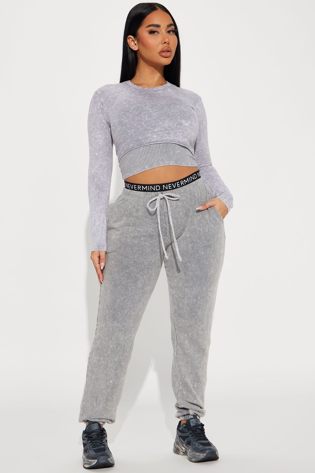 First Sight Mineral Wash Jogger Set - Grey sold by Fashion Nova