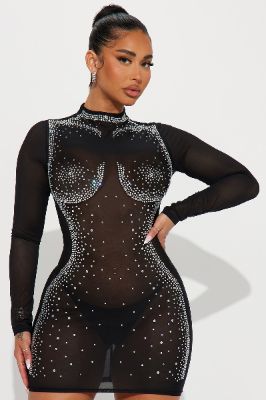Aaliyah Embellished Mini Dress - Black sold by Fashion Nova