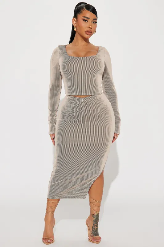 Nadine Ribbed Skirt Set - Taupe sold by Fashion Nova