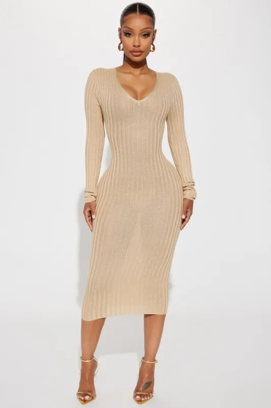Luscious Perception Double V-Neckline Midi Dress - Nude sold by Fashion Nova