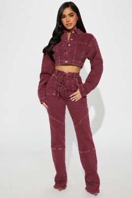 Bordeaux Lace Up Bootcut Jeans - Wine sold by Fashion Nova