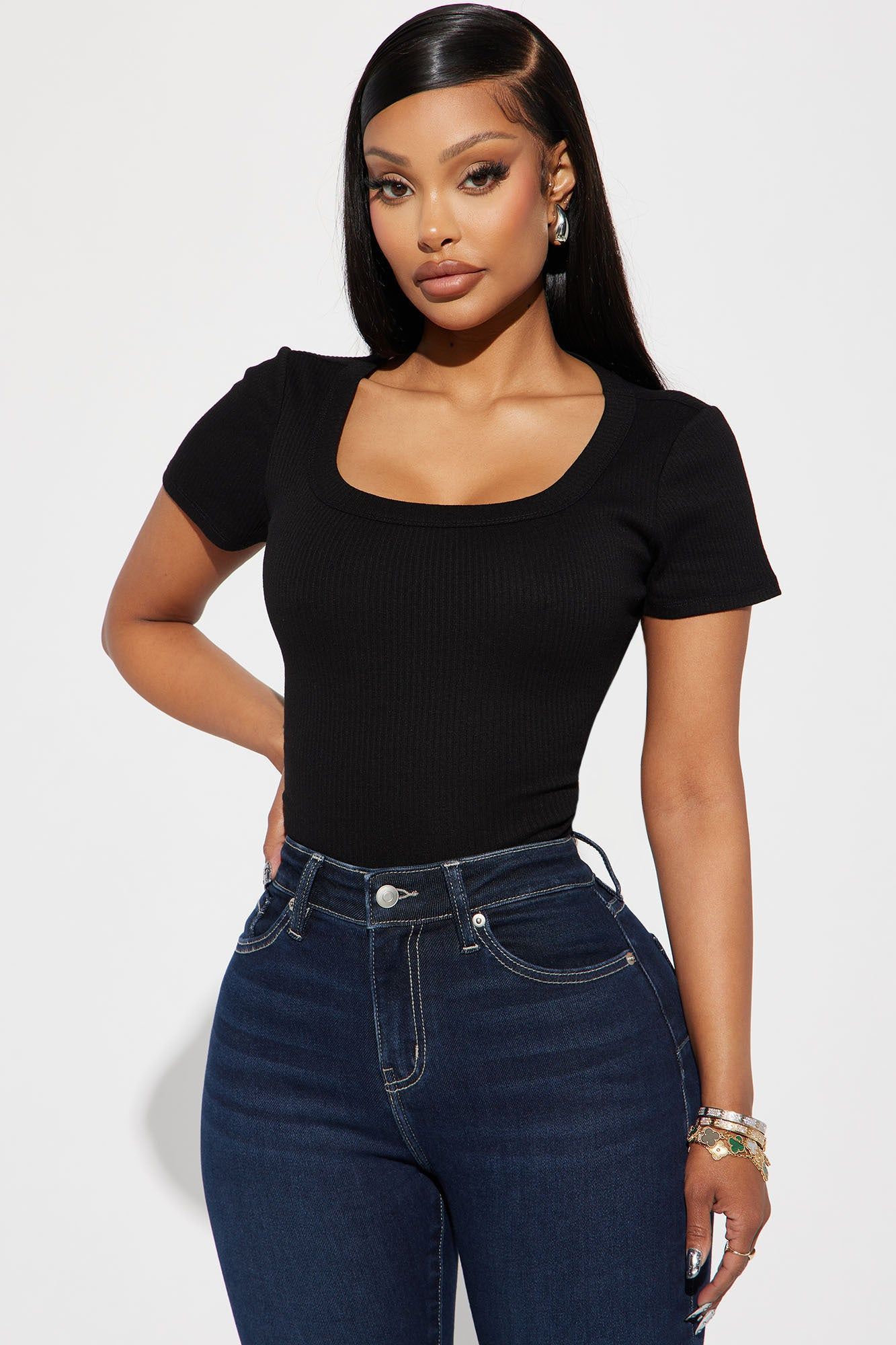 Kourtney Ribbed Baby Tee - Black sold by Fashion Nova