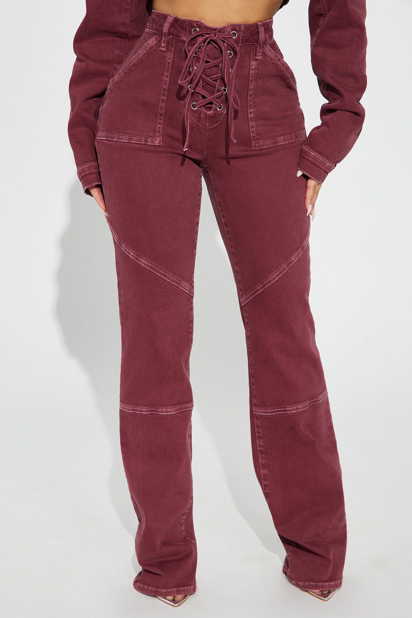 Bordeaux Lace Up Bootcut Jeans - Wine sold by Fashion Nova product image thumbnail 2