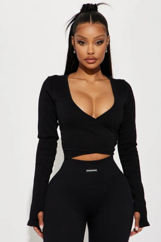 Namaste Seamless Wrap Active Top - Black sold by Fashion Nova