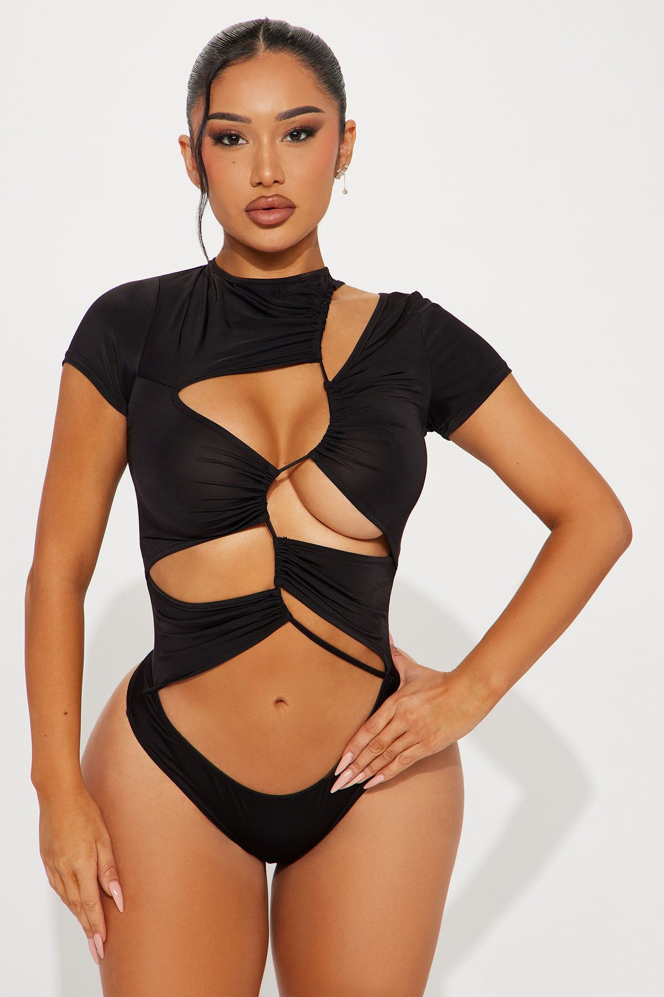 All Caught Up Bodysuit - Black sold by Fashion Nova