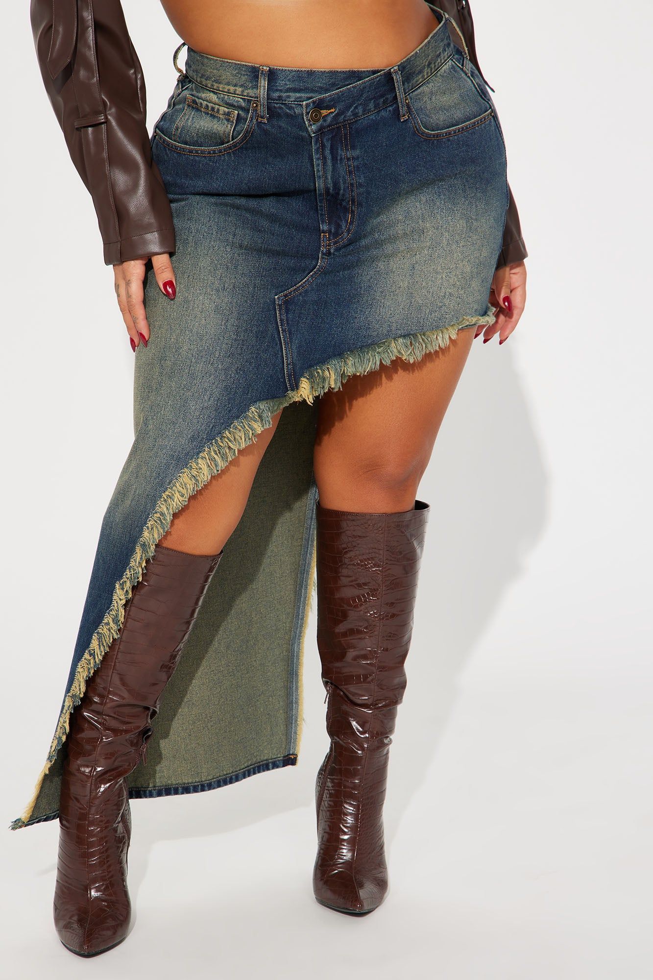 Dusk Till Dawn Tinted Denim Maxi Skirt - Dark Wash sold by Fashion Nova product image thumbnail 5