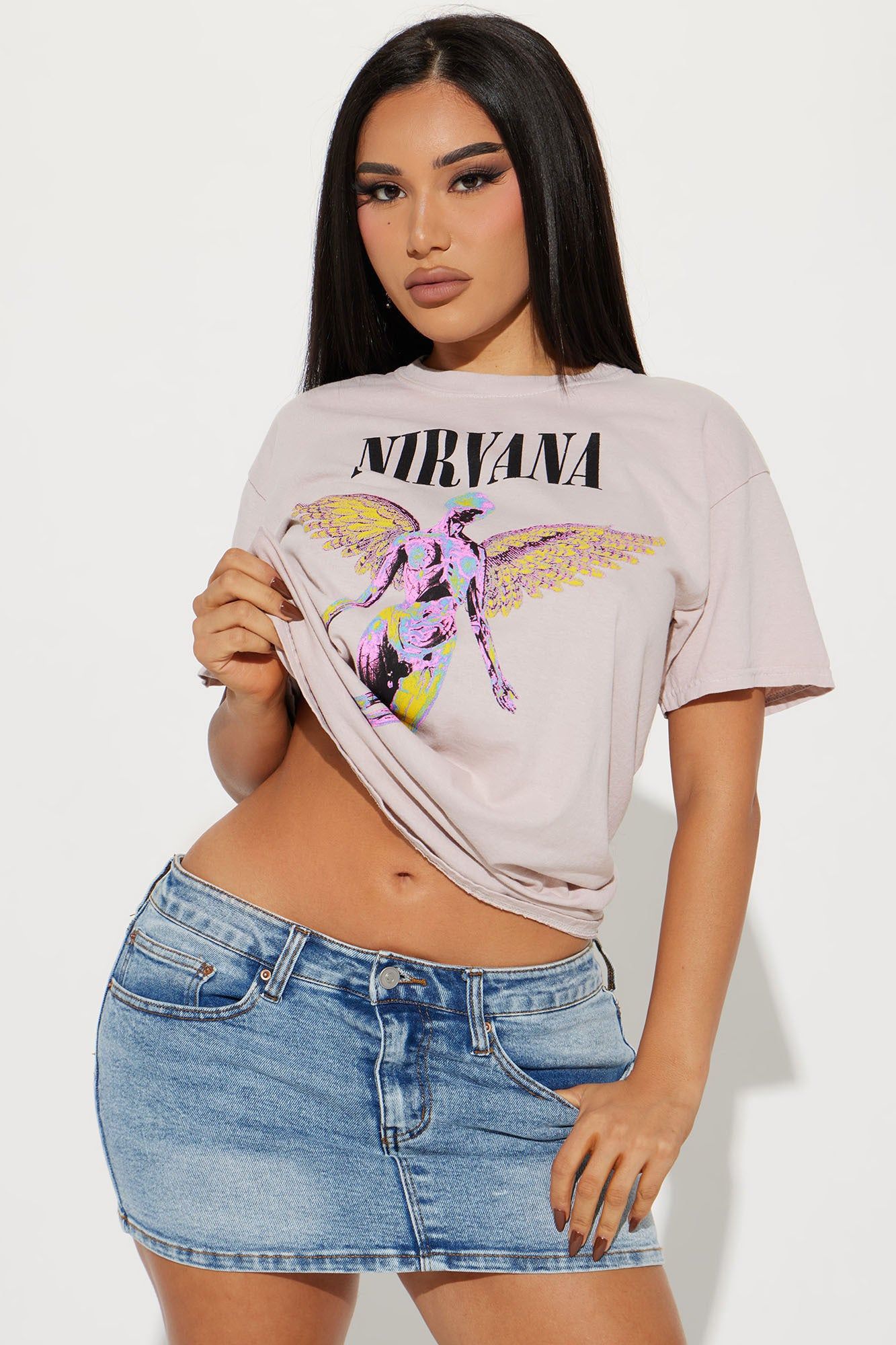 Nirvana in Utero Washed Graphic Tee - Taupe/combo sold by Fashion Nova