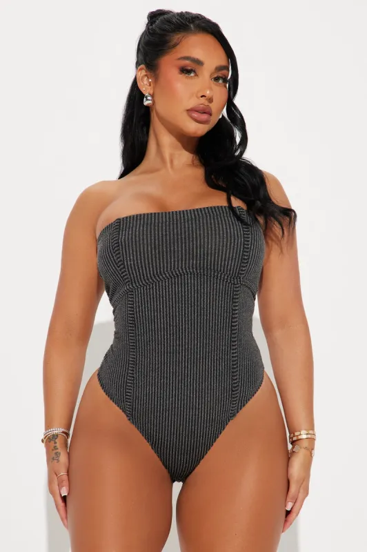 Mckenna Ribbed Bodysuit - Charcoal sold by Fashion Nova