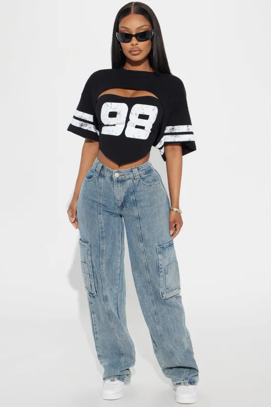 Always On The Move Cargo Straight Leg Jeans - Medium Wash sold by Fashion Nova