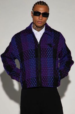 Beverly Tweed Cropped Chore Jacket - Purple/combo sold by Fashion Nova