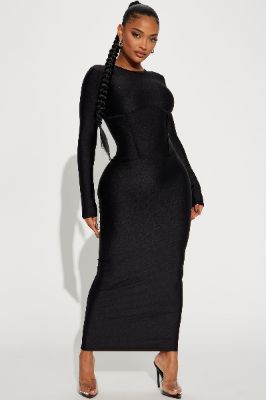 Brooke Long Sleeve Maxi Dress - Black sold by Fashion Nova