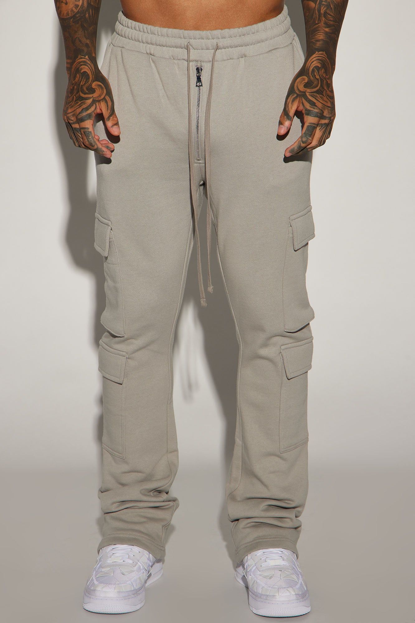 Tyson Fly Zip Cargo Slim Flared Sweatpant - Grey sold by Fashion Nova product image thumbnail 3