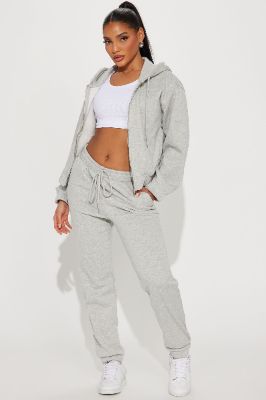Endless Trips Fleece Jogger Set - Heather Grey sold by Fashion Nova