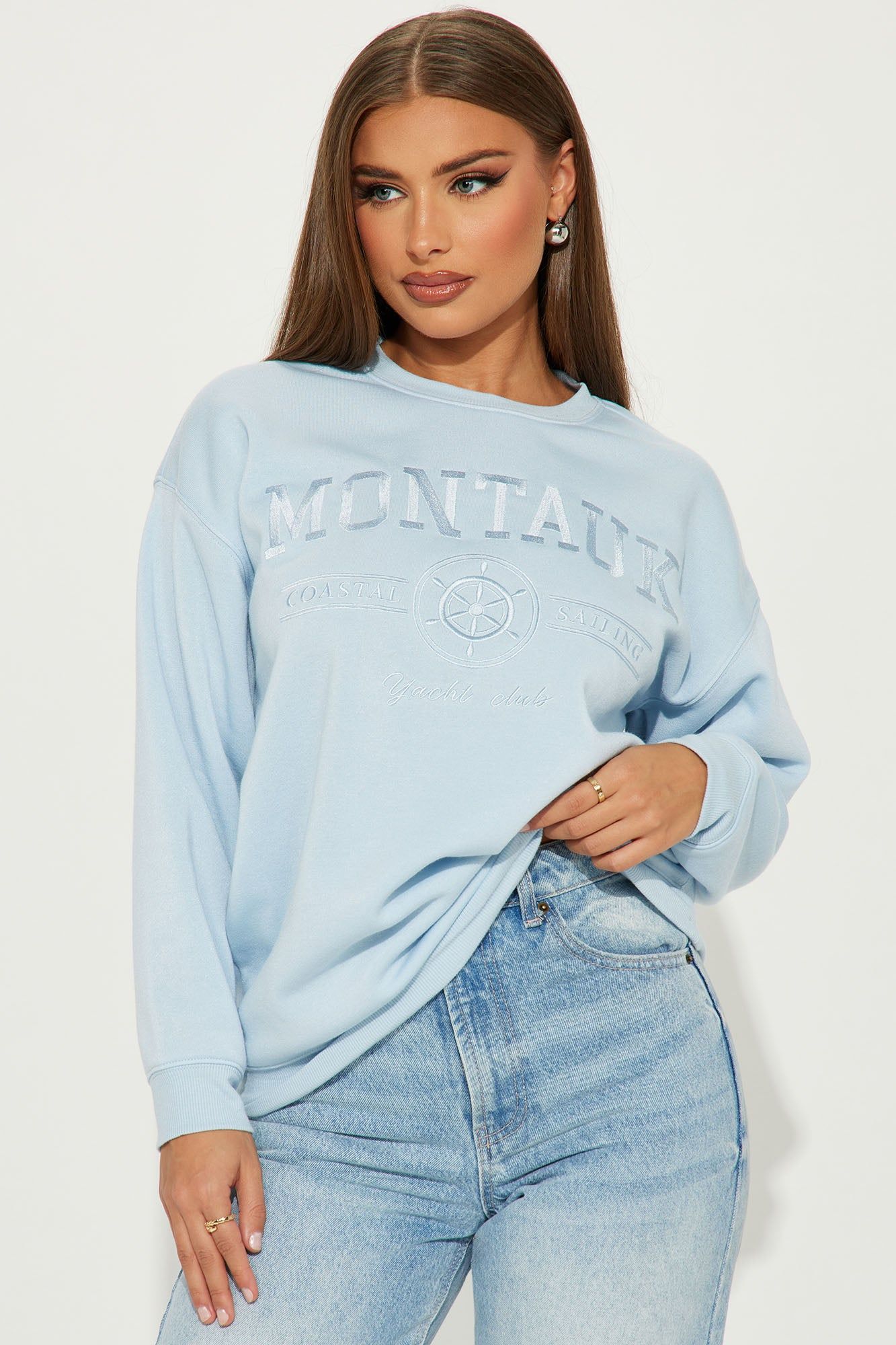 Weekend Vibes Embroidered Sweatshirt - Blue sold by Fashion Nova