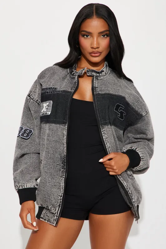 Stay Bothered Washed Oversized Bomber Jacket - Black Wash sold by Fashion Nova