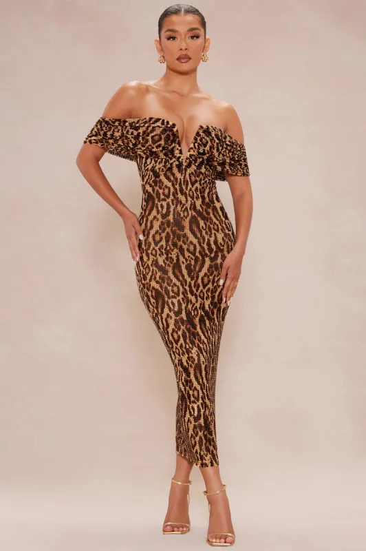 Frederica Leopard Midi Dress - Leopard sold by Fashion Nova