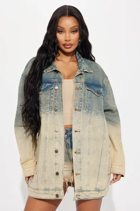Keep It Coming Tinted Denim Trucker Jacket - Vintage Wash sold by Fashion Nova