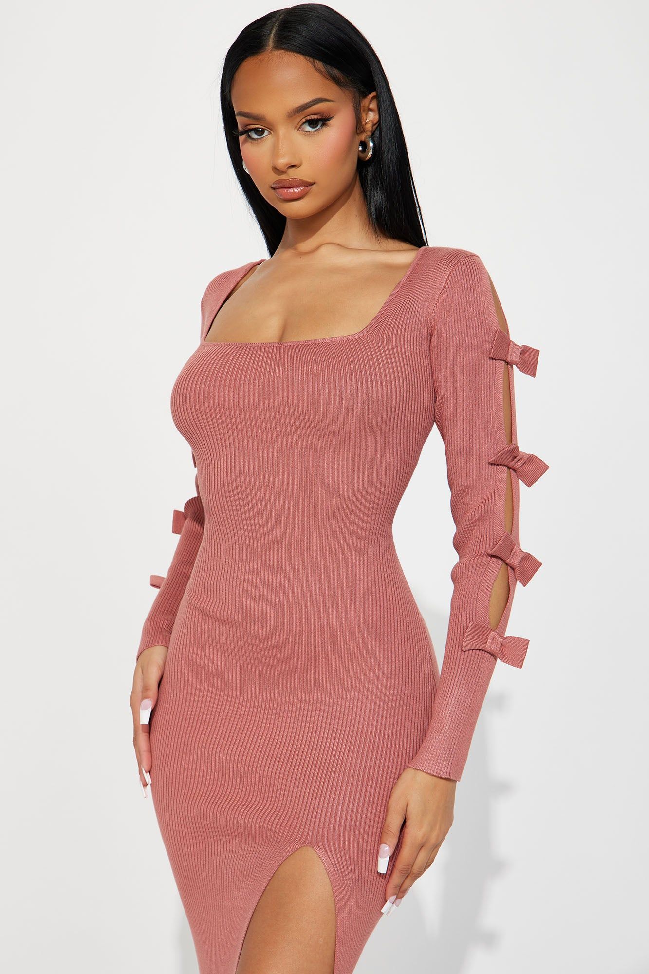 Cute As A Bow Ribbed Midi Dress - Mauve sold by Fashion Nova product image thumbnail 2