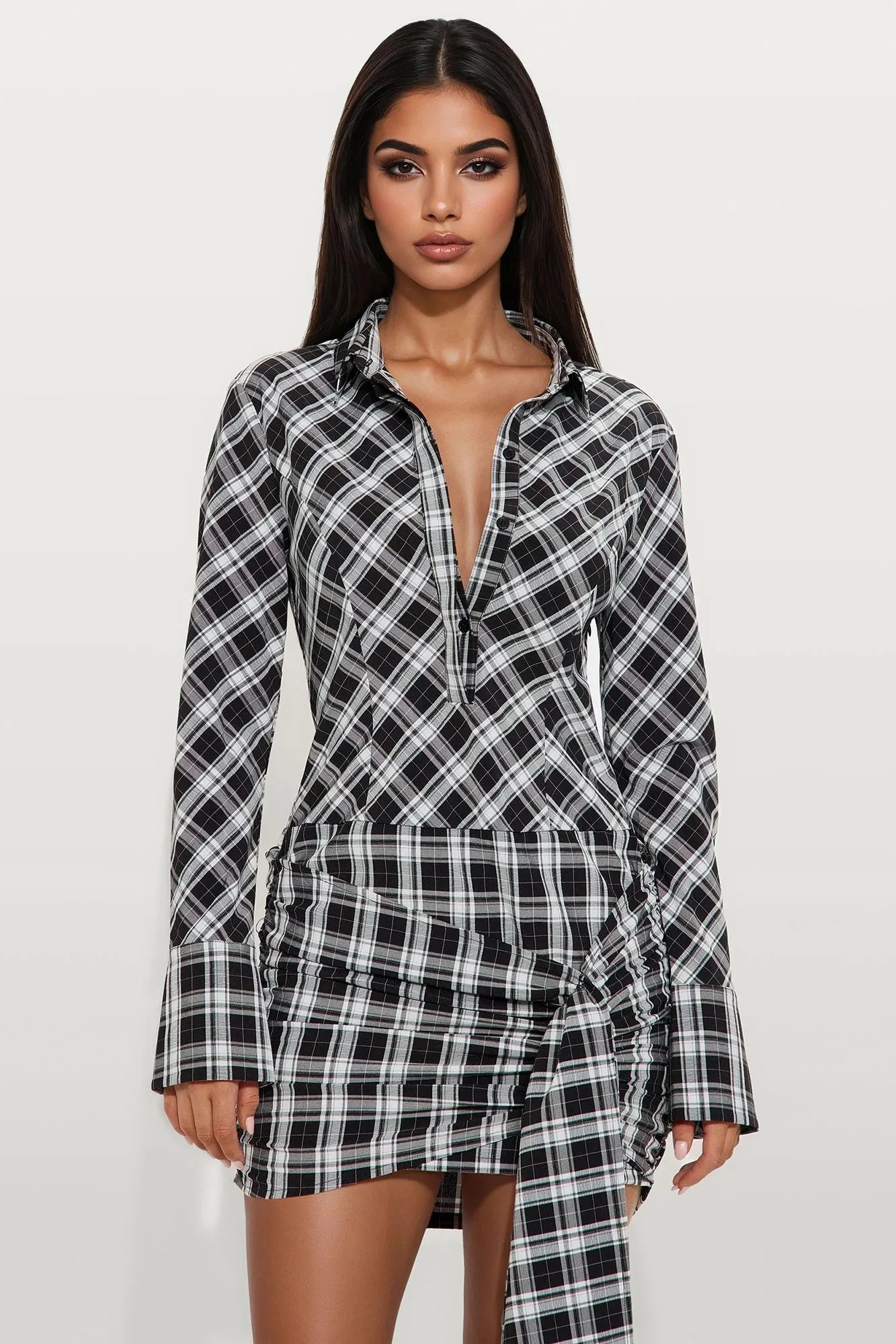 Haisley Plaid Mini Shirt Dress - Black/combo sold by Fashion Nova product image thumbnail 2