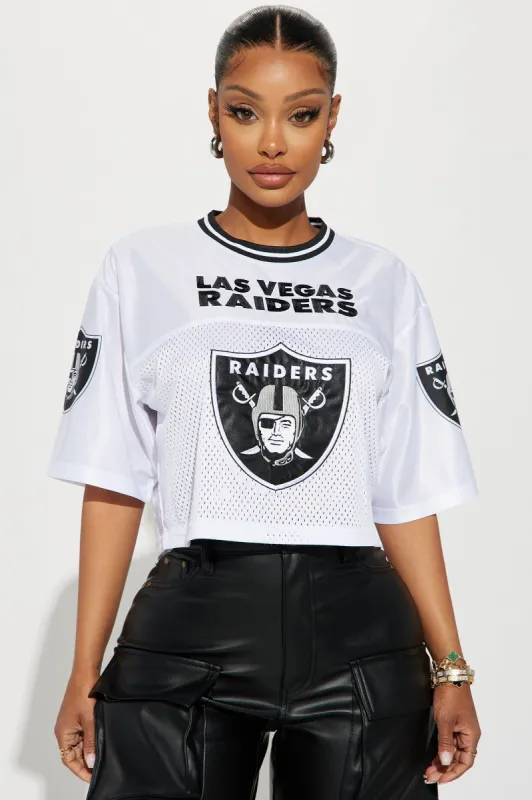 Raiders Fight Song Cropped Mesh Top - White/combo sold by Fashion Nova