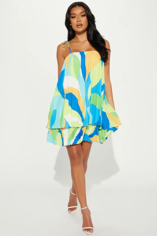 Vacation In Vienna Chiffon Mini Dress - Blue/combo sold by Fashion Nova