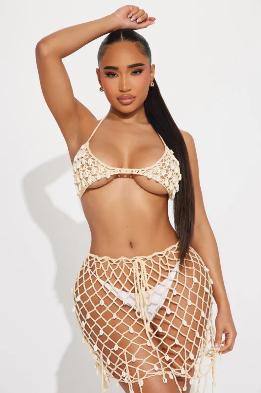 Beachside Drinks Shell Crochet 2 Piece Sunsuit - Ivory sold by Fashion Nova