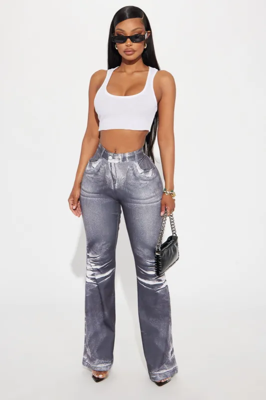 Copy That Printed Flare Pant - Navy/combo sold by Fashion Nova