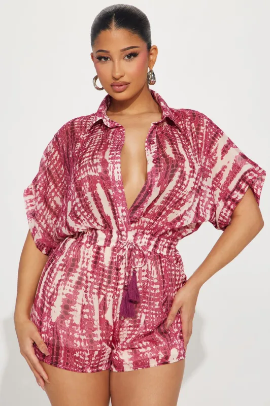 Summer In Cannes Romper - Raspberry/Combo sold by Fashion Nova