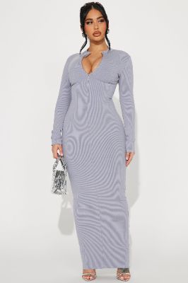 Rina Snatched Maxi Dress - Slate Grey sold by Fashion Nova