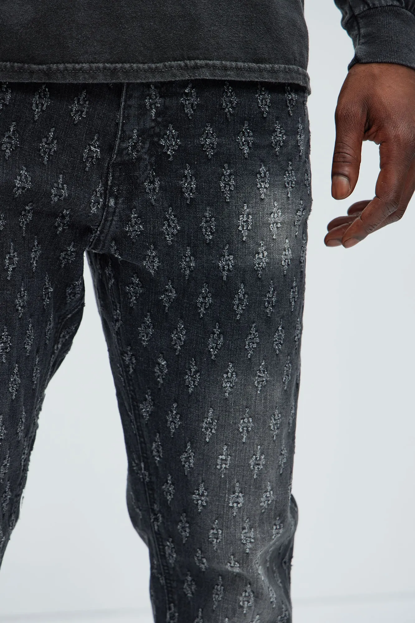 Drilled Slim Stacked Flare Jeans - Black Wash sold by Fashion Nova product image thumbnail 3