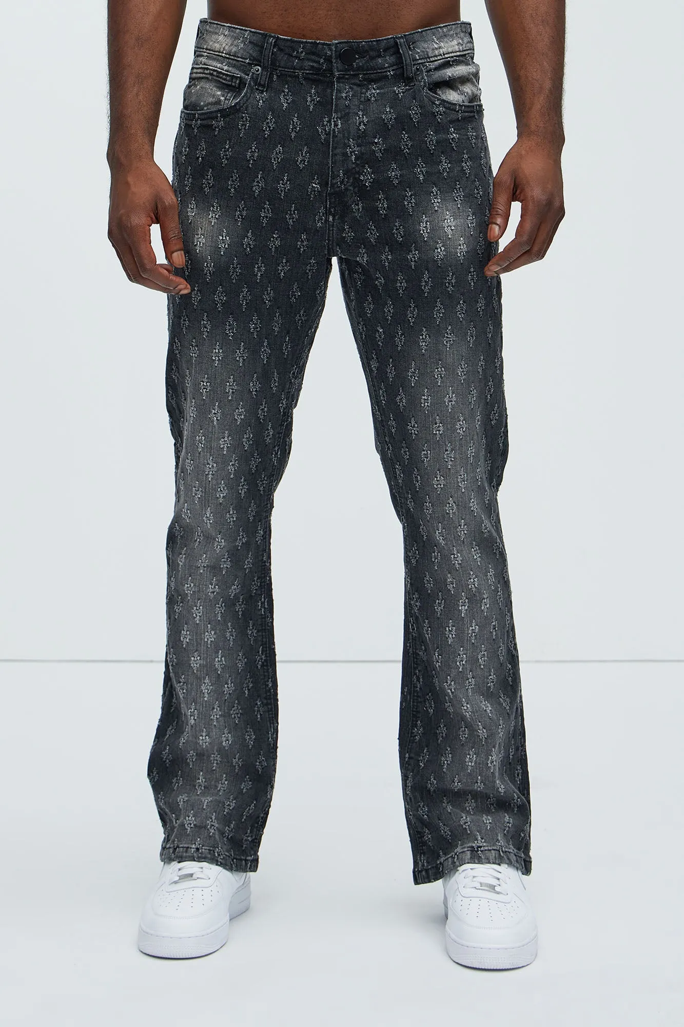 Drilled Slim Stacked Flare Jeans - Black Wash sold by Fashion Nova product image thumbnail 4