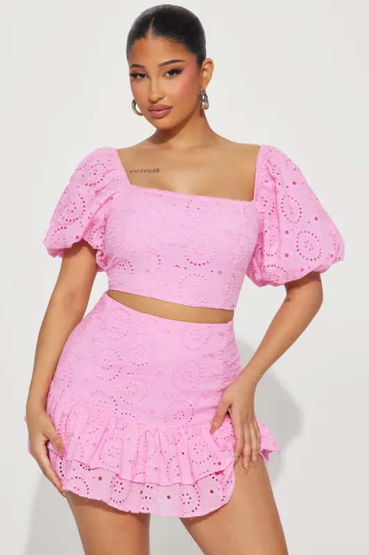Sweet Escape Eyelet Skirt Set - Pink sold by Fashion Nova