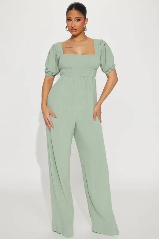 Infiniti Linen Jumpsuit - Sage sold by Fashion Nova