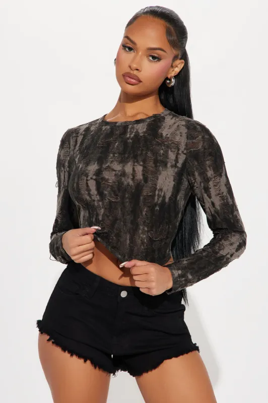 Now Or Never Distressed Top - Charcoal sold by Fashion Nova