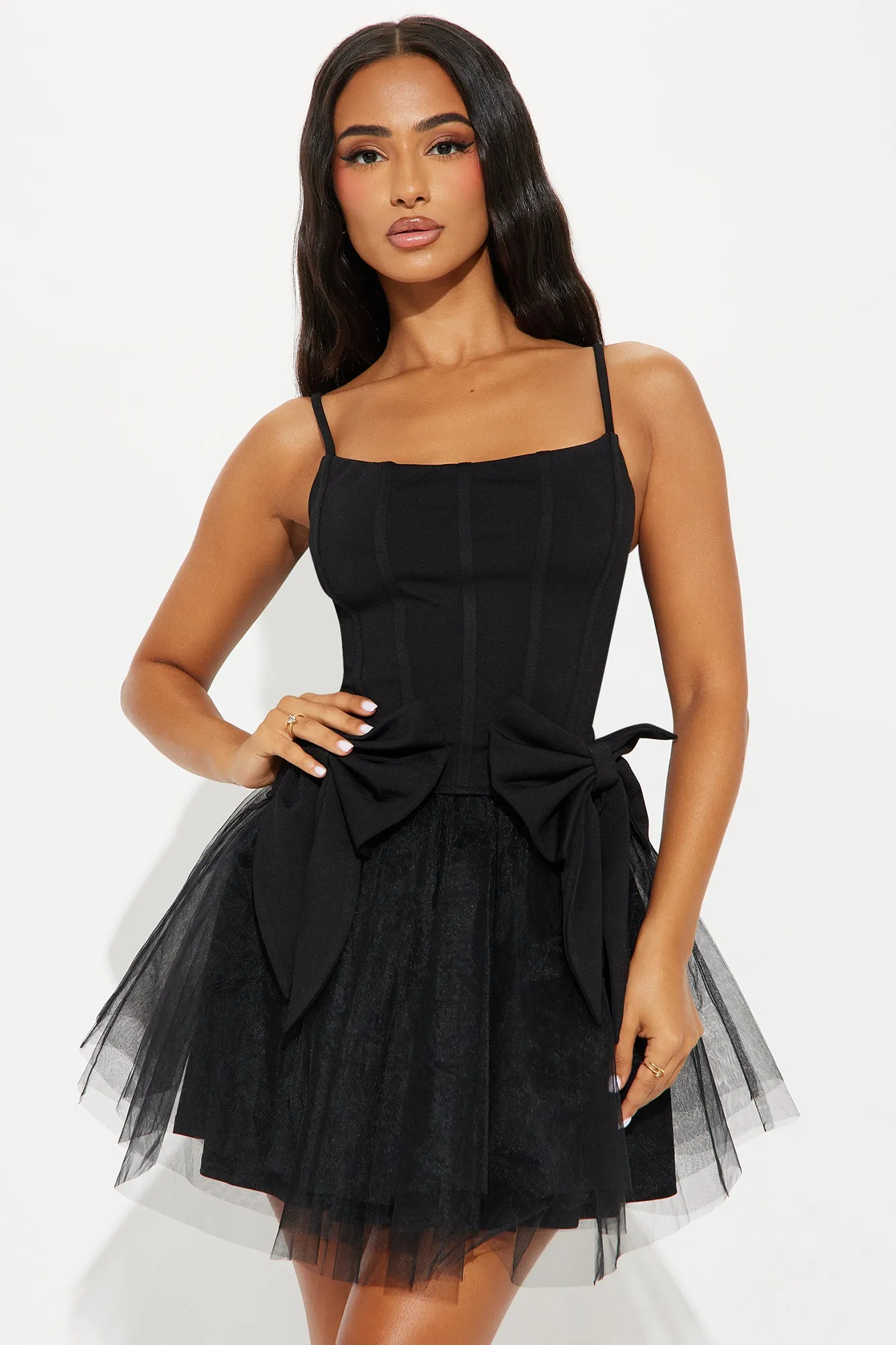 Dream Land Bow Corset Mini Dress - Black sold by Fashion Nova