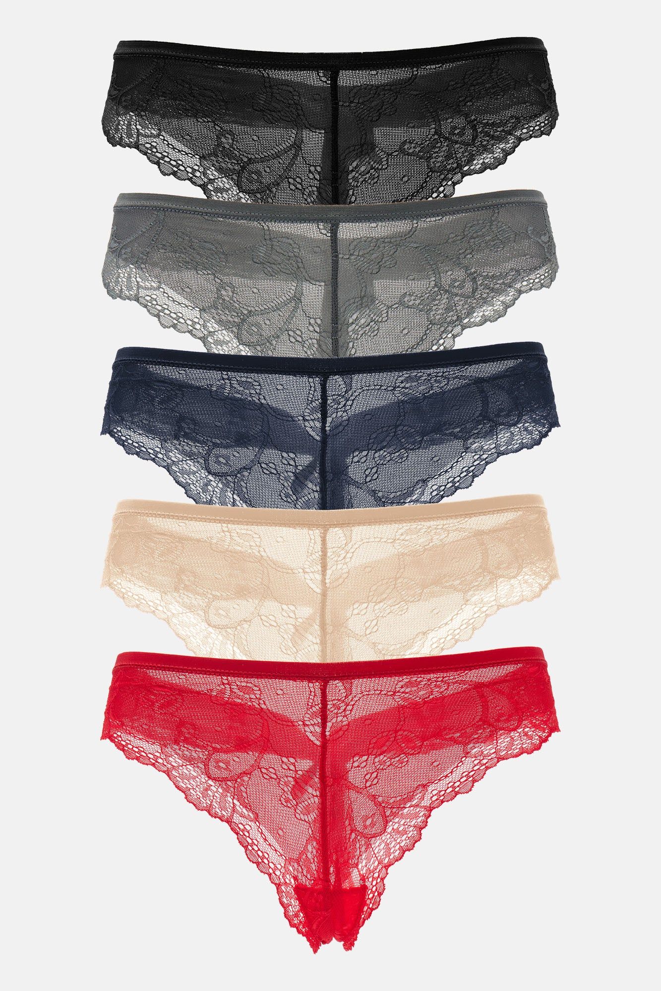 Always Ready Lace 5 Pack Panties - Red/combo sold by Fashion Nova