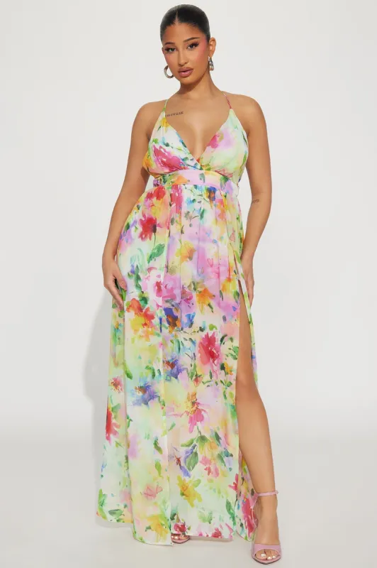 Macie Chiffon Maxi Dress - Ivory/combo sold by Fashion Nova