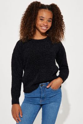 Mini Long Sleeve Crew Neck Pullover Sweater - Black sold by Fashion Nova